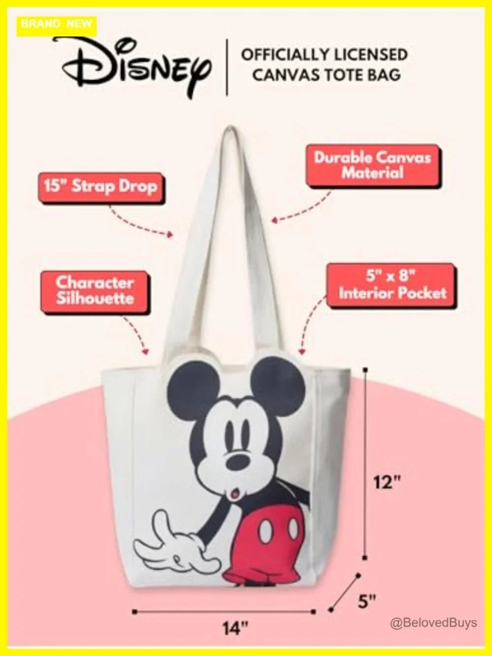 Disney Canvas Tote Bag with Character Prints - Large Shoulder Bag